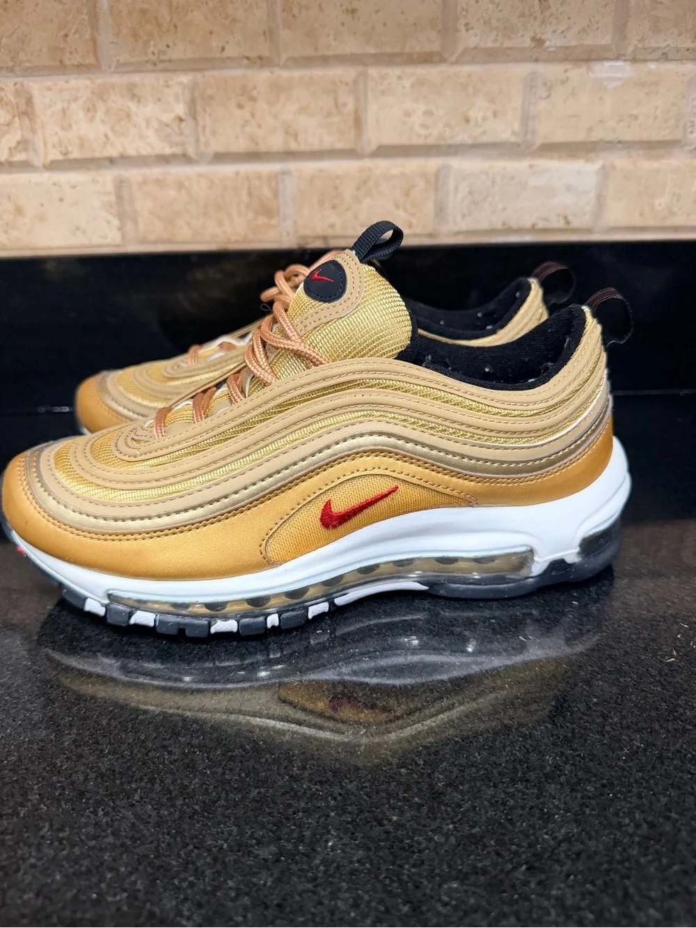 Nike Metallic Gold and Red Air Max 97 Kids Sneakers